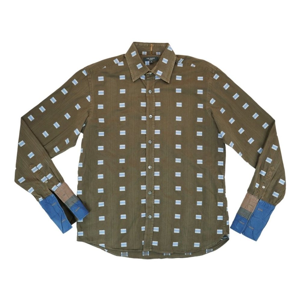 Ted Baker Mens Long Sleeve Double Cuff Square Dress Shirt Size 4 (Large) Brown